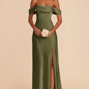 Elegant Olive Green Off-Shoulder Dress